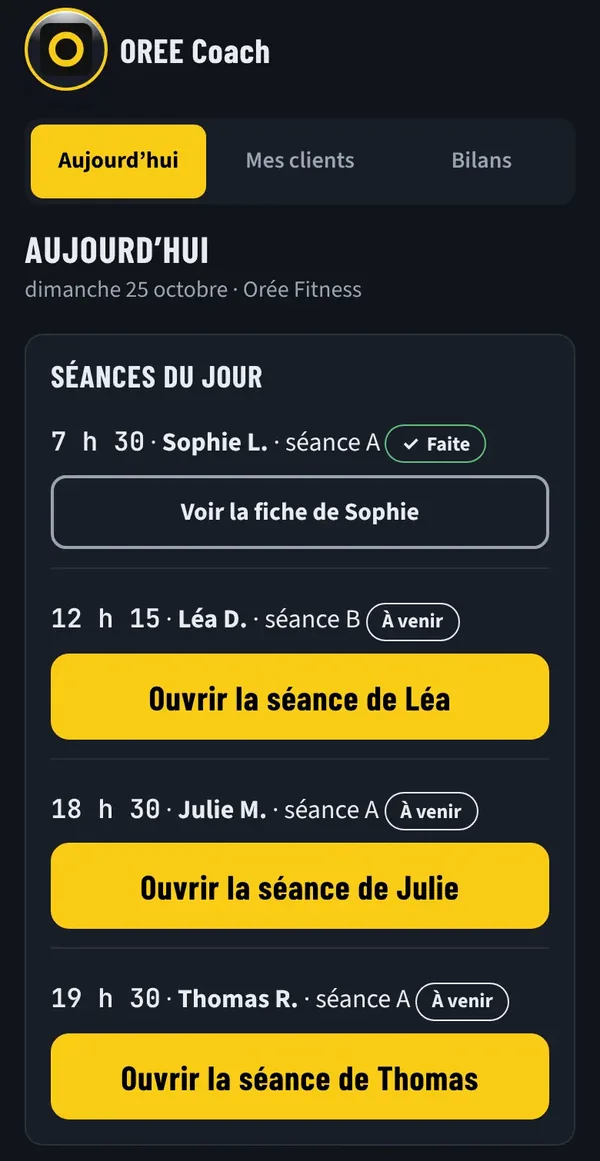 GE2 Coach : les séances du jour du coach