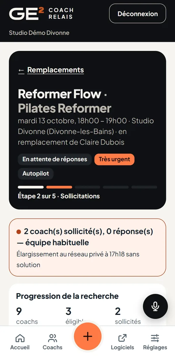 Recherche en cours&nbsp;: 2 coachs sollicités, élargissement prévu